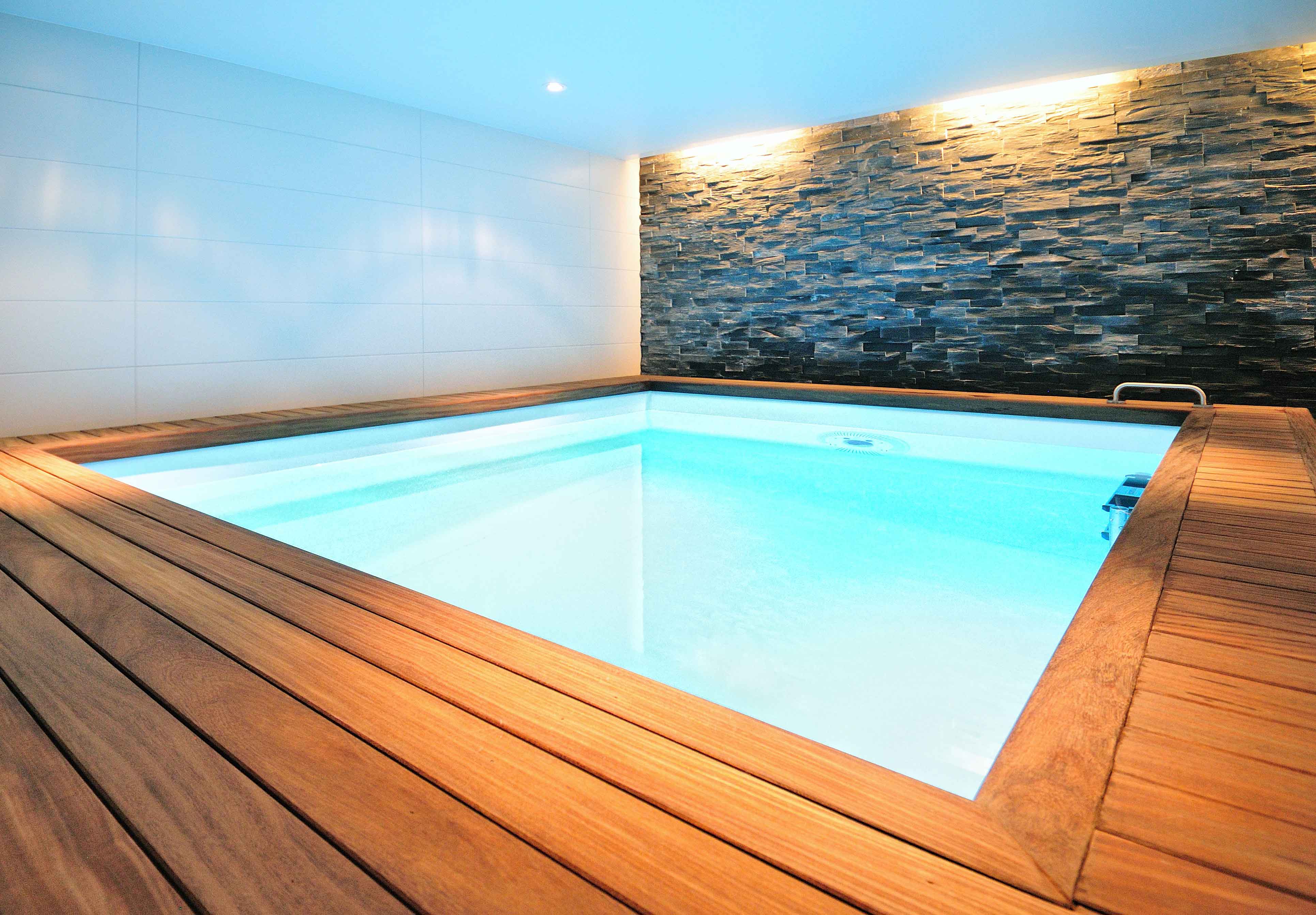 Ontwerp voor spa wellness in villa zeist door amsterdamse architect maxim winkelaar. Zwembad met tegenstroom en houten sauna.