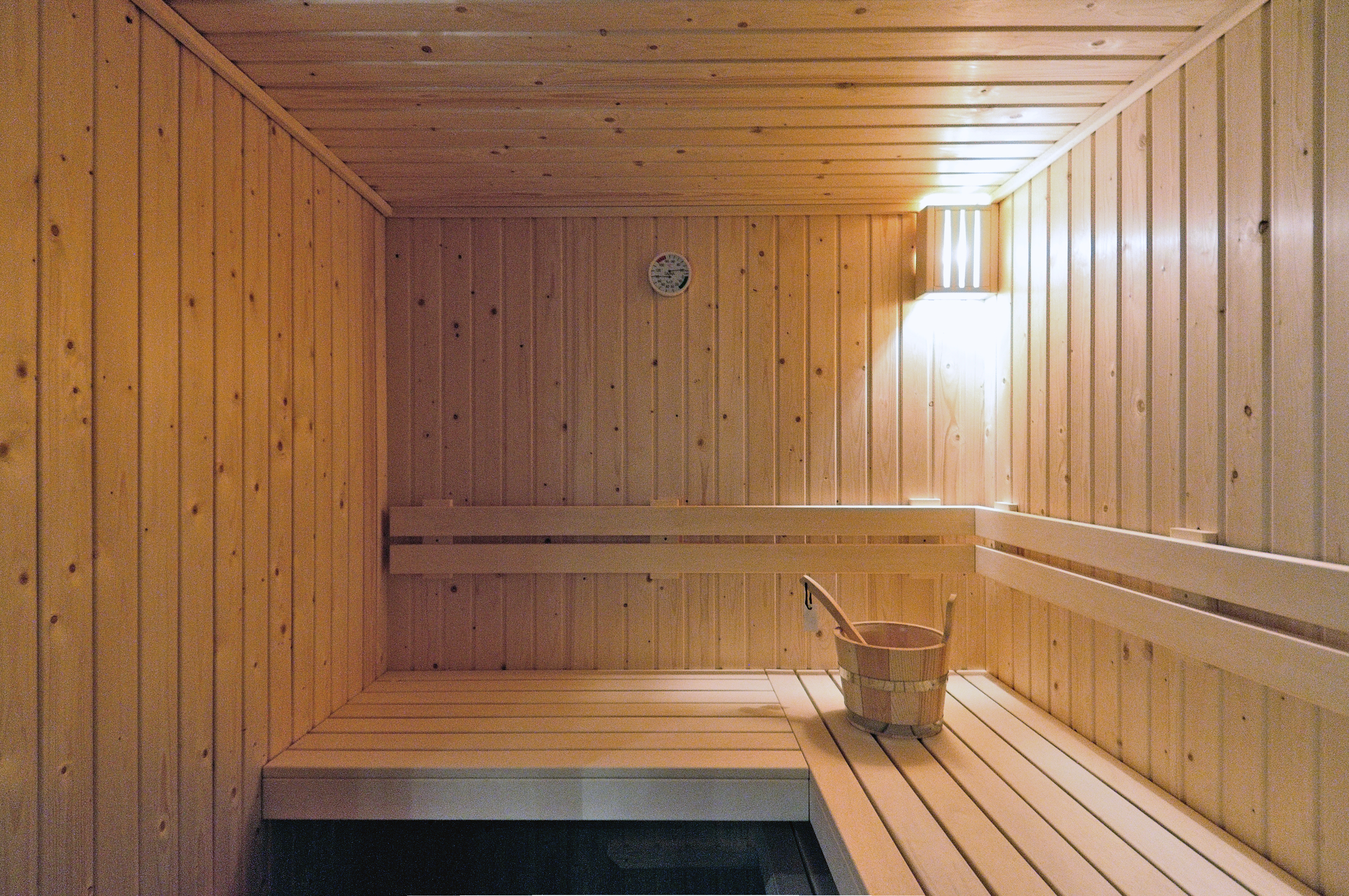 Ontwerp voor spa wellness in villa zeist door amsterdamse architect maxim winkelaar. Zwembad met tegenstroom en houten sauna.