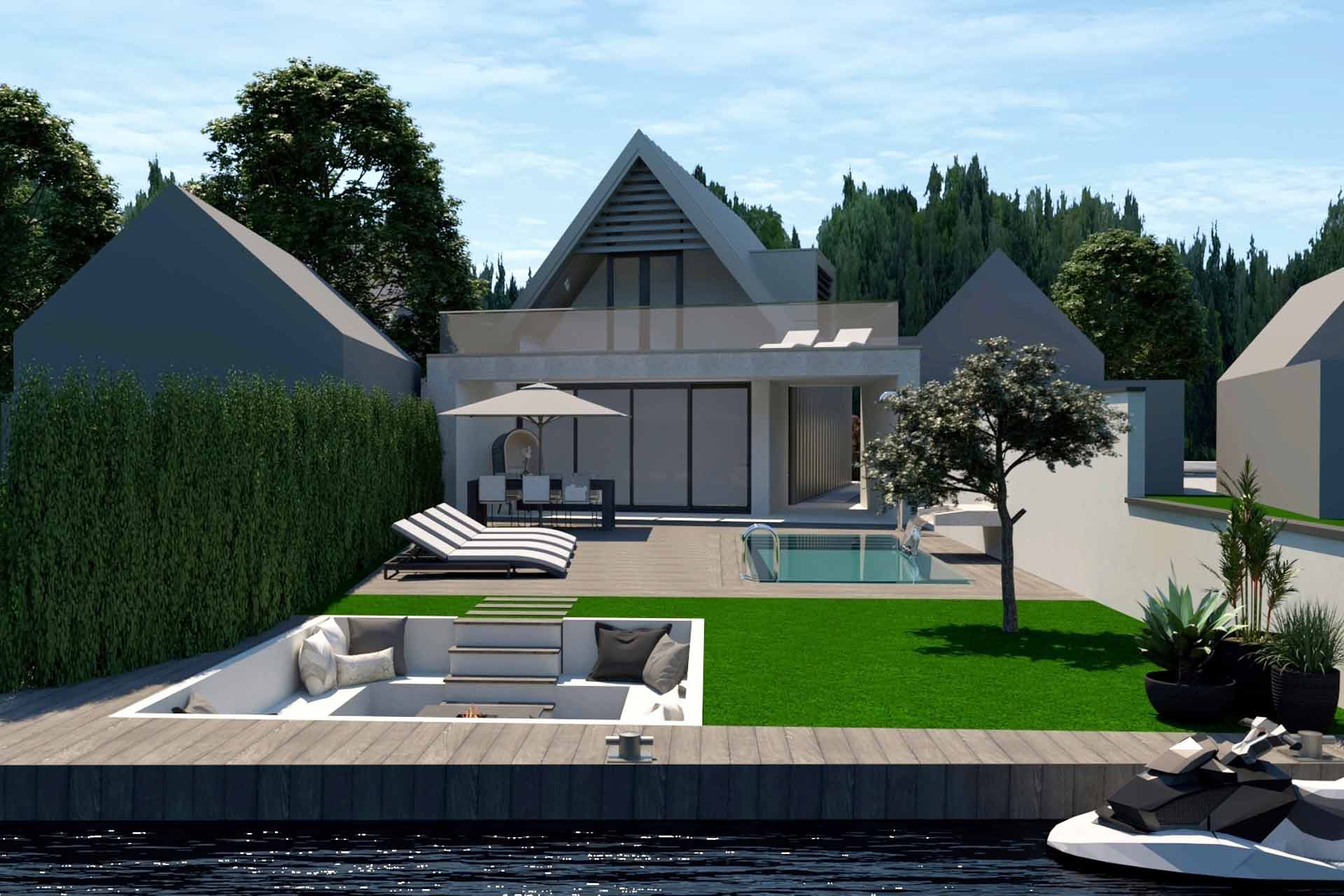 Maxim Winkelaar ontwerpt moderne villa met zwembad en zitkuil in de tuin